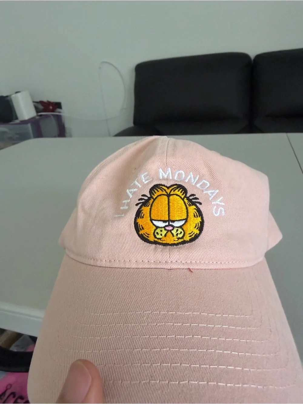 I Hate Mondays Garfield Pink Embroidered Baseball Cap